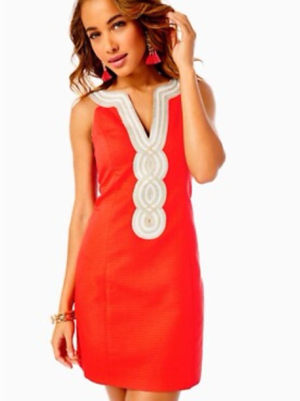 Lilly Pulitzer Valli Shift Dress Coral Red Embroidered NWT